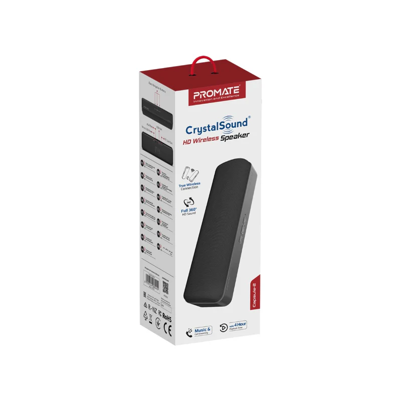 Promate Capsule 2 CrystalSound HD Wireless Speaker - Black Promate Capsule 2 CrystalSound HD Wireless Speaker - Black